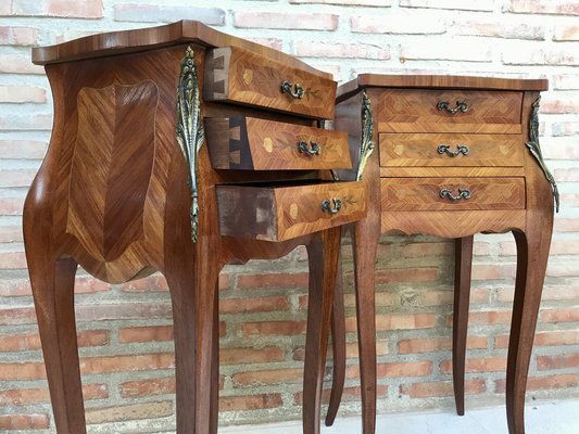 French Classic Louis VX style Marquetry Nightstands with Three Drawers, 1920s, Set of 2-NOU-1368517