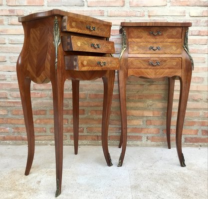 French Classic Louis VX style Marquetry Nightstands with Three Drawers, 1920s, Set of 2-NOU-1368517