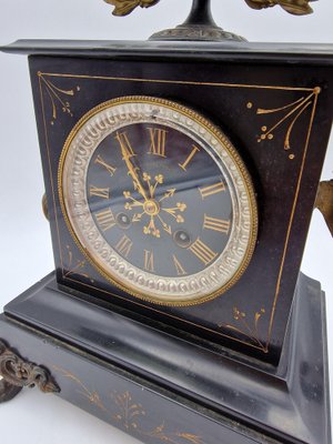 French Clock in Black Belgian Marble, Late 1800s-RKF-1803193