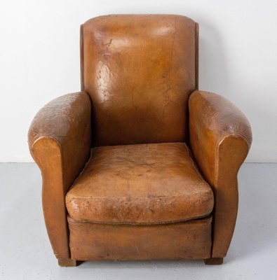 French Club Armchair in Cognac Leather, 1930s-RIU-1800663