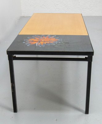 French Coffee Table in Glazed Vallauris Ceramic, Poplar and Iron, 1970s-RIU-1800664