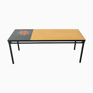 French Coffee Table in Glazed Vallauris Ceramic, Poplar and Iron, 1970s-RIU-1800664