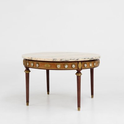 French Coffee Table with Pink Marble Top and Limoges Plaques, 1950s-YSY-2024517