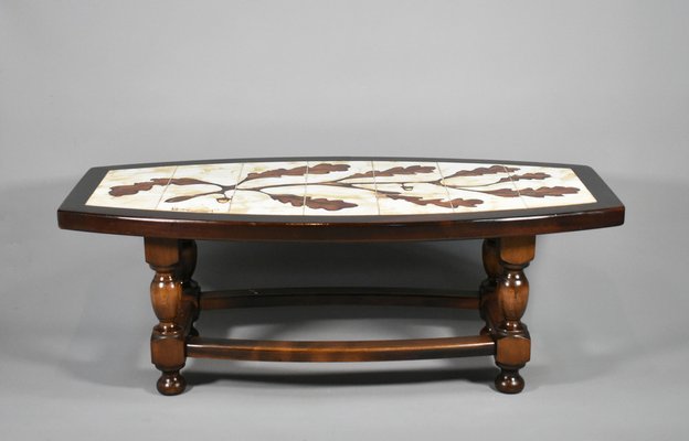 French Coffee Table with Tiled Signed Top, 1970s-CTD-1805221