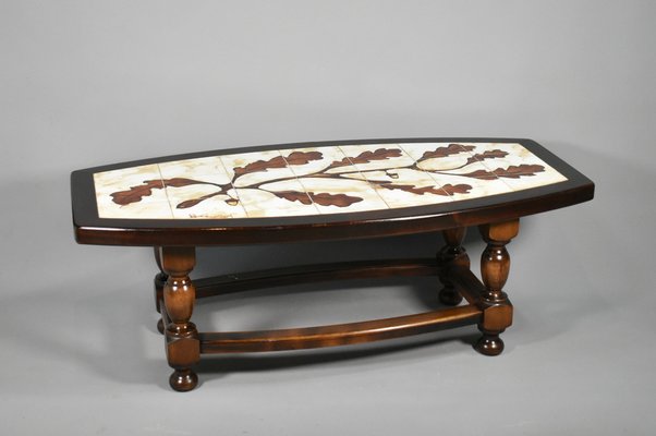 French Coffee Table with Tiled Signed Top, 1970s-CTD-1805221