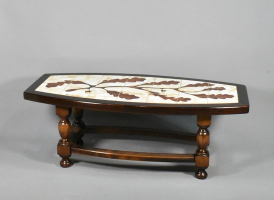 French Coffee Table with Tiled Signed Top, 1970s-CTD-1805221