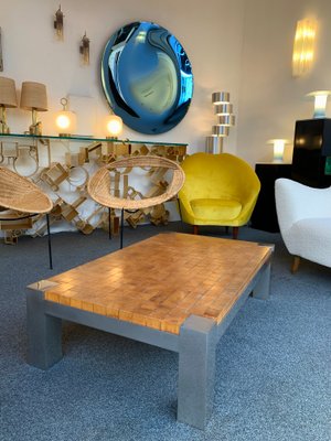 French Coffee Table with Wooden Cube and Metal Chrome, 1970s-FUE-823200