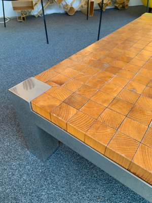 French Coffee Table with Wooden Cube and Metal Chrome, 1970s-FUE-823200