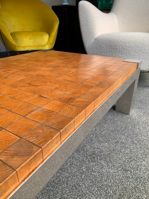 French Coffee Table with Wooden Cube and Metal Chrome, 1970s-FUE-823200