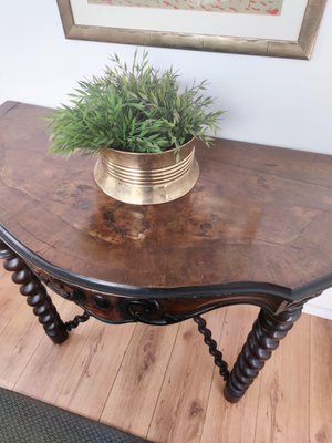 French Console Table in Carved Oak with Beveled Top & Barley Twist Legs-EUP-1188344