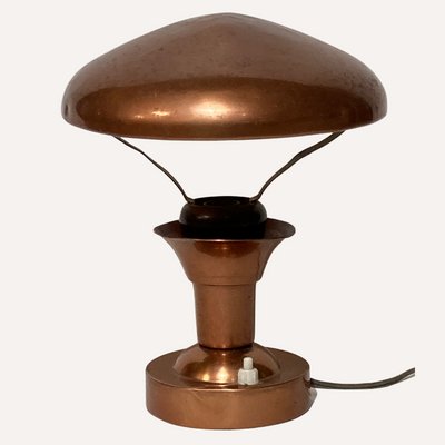 French Copper and Teak Table Lamp, 1950s-BHG-1091988