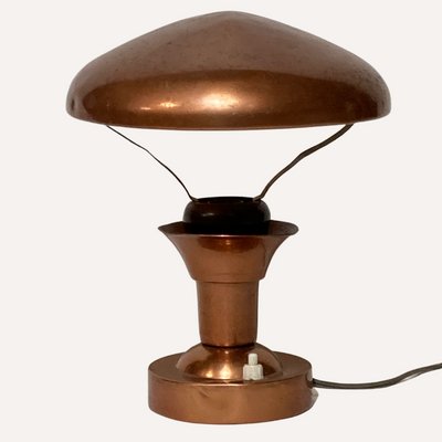 French Copper and Teak Table Lamp, 1950s-BHG-1091988