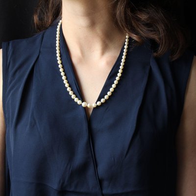 French Cream Cultured Pearl Falling Necklace-OLU-981473