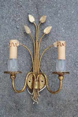 French Crystal and Gilt Metal Sconces, 1970s, Set of 2-EH-1058121