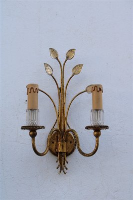 French Crystal and Gilt Metal Sconces, 1970s, Set of 2-EH-1058121