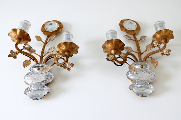 French Crystal and Gilt Metal Sconces from Maison Baguès, 1960s, Set of 2-WPT-581316