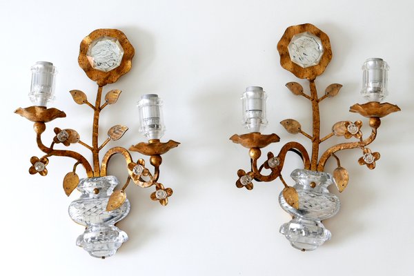 French Crystal and Gilt Metal Sconces from Maison Baguès, 1960s, Set of 2-WPT-581316