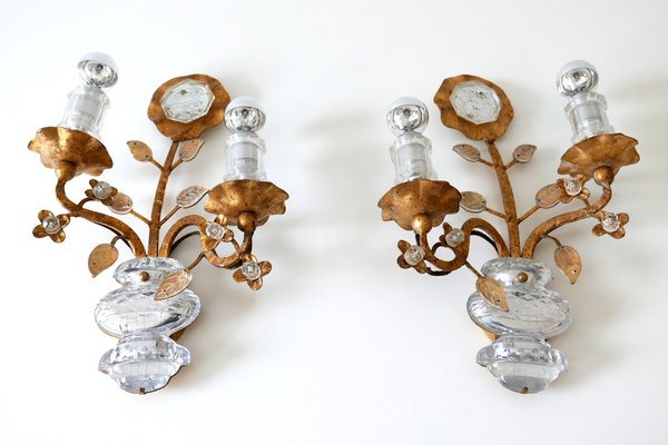 French Crystal and Gilt Metal Sconces from Maison Baguès, 1960s, Set of 2-WPT-581316