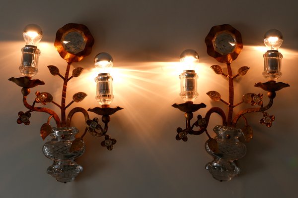 French Crystal and Gilt Metal Sconces from Maison Baguès, 1960s, Set of 2-WPT-581316