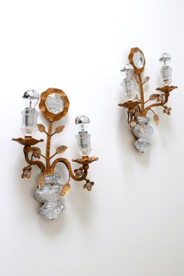 French Crystal and Gilt Metal Sconces from Maison Baguès, 1960s, Set of 2-WPT-581316