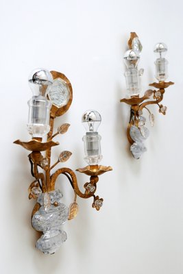 French Crystal and Gilt Metal Sconces from Maison Baguès, 1960s, Set of 2-WPT-581316