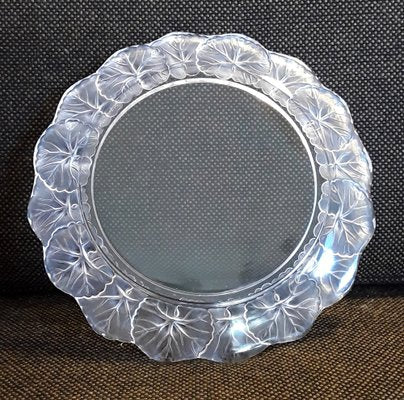 French Crystal Glass Plate with Frosted Flower Wreath and Polished Base from Lalique, 1970s-HOI-1235814