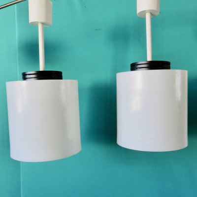 French Cylindrical Suspension Lamps in White Resin, 1970s, Set of 3-AC-1187756