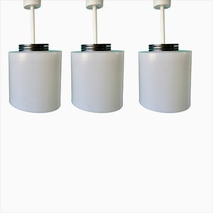 French Cylindrical Suspension Lamps in White Resin, 1970s, Set of 3-AC-1187756