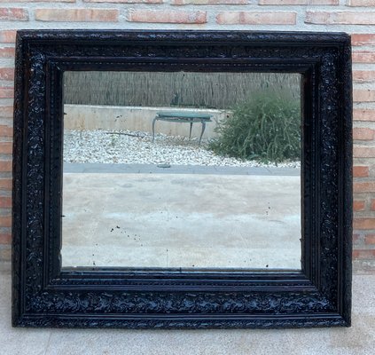 French Dark Framed Carved Wood Wall Mirror, 1920-NOU-1423093