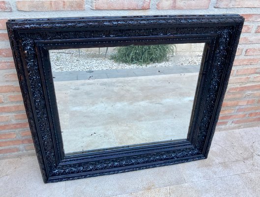 French Dark Framed Carved Wood Wall Mirror, 1920-NOU-1423093