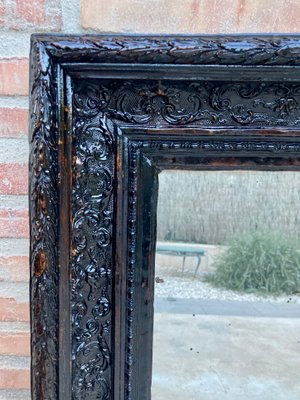 French Dark Framed Carved Wood Wall Mirror, 1920-NOU-1423093