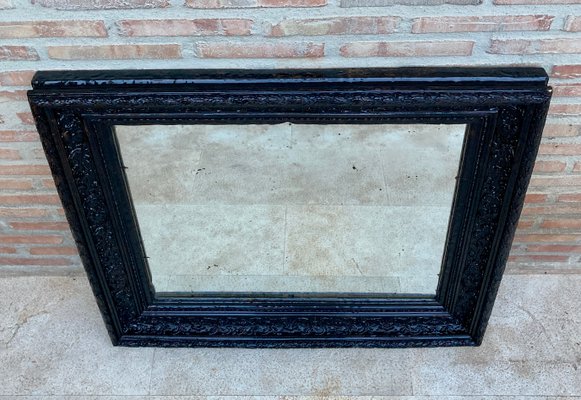 French Dark Framed Carved Wood Wall Mirror, 1920-NOU-1423093