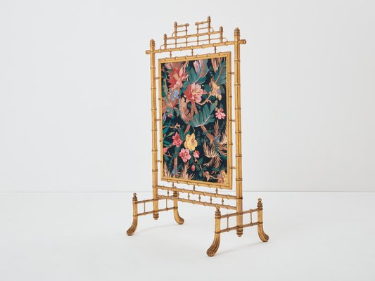 French Decorative Firescreen in Faux Bamboo and Giltwood, 1960s-YJA-1731622