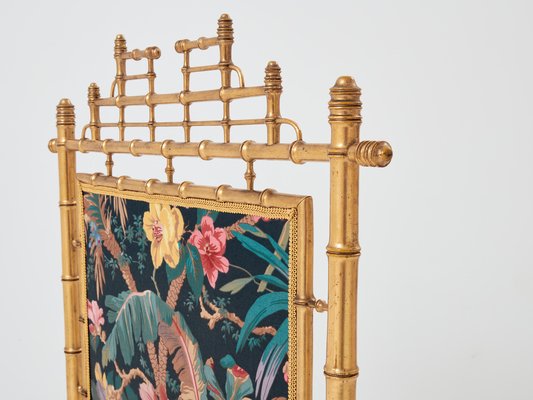 French Decorative Firescreen in Faux Bamboo and Giltwood, 1960s-YJA-1731622