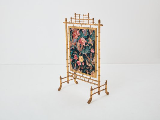 French Decorative Firescreen in Faux Bamboo and Giltwood, 1960s-YJA-1731622