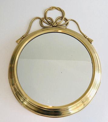 French Decorative Oval Brass Mirror, 1970s-BA-778485