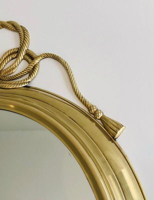 French Decorative Oval Brass Mirror, 1970s-BA-778485