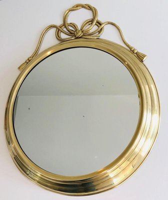 French Decorative Oval Brass Mirror, 1970s-BA-778485