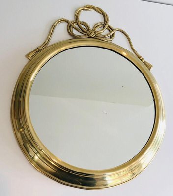 French Decorative Oval Brass Mirror, 1970s-BA-778485