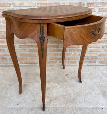 French Demi Lune Folding Card or Console Table with Baize Top, 1900s-NOU-1799577