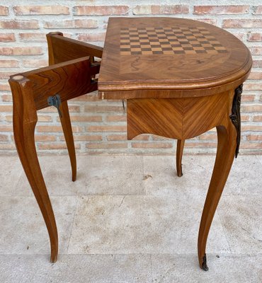 French Demi Lune Folding Card or Console Table with Baize Top, 1900s-NOU-1799577