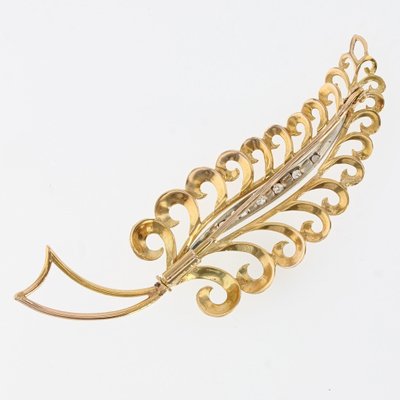 French Diamonds 18 Karat Yellow White Gold Leaf Brooch, 1960s-OLU-1326818