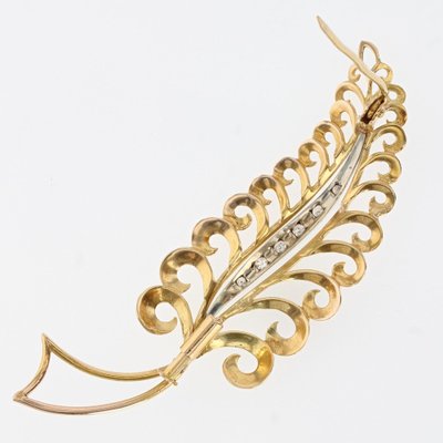 French Diamonds 18 Karat Yellow White Gold Leaf Brooch, 1960s-OLU-1326818