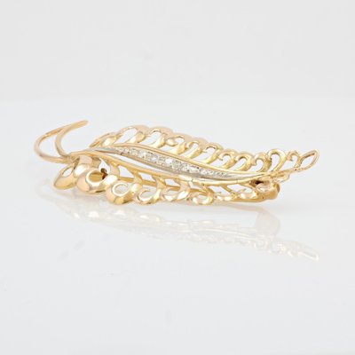 French Diamonds 18 Karat Yellow White Gold Leaf Brooch, 1960s-OLU-1326818