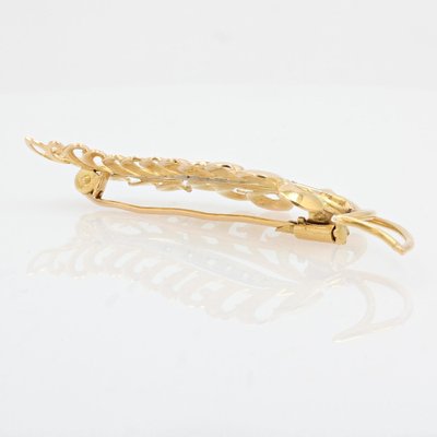 French Diamonds 18 Karat Yellow White Gold Leaf Brooch, 1960s-OLU-1326818