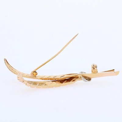 French Diamonds and 18 Karat Yellow Gold Fern Leaves Brooch, 1950s-OLU-896756