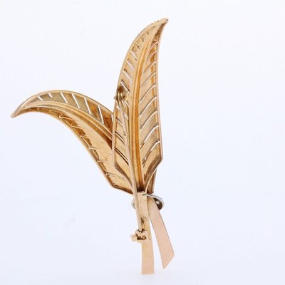 French Diamonds and 18 Karat Yellow Gold Fern Leaves Brooch, 1950s-OLU-896756