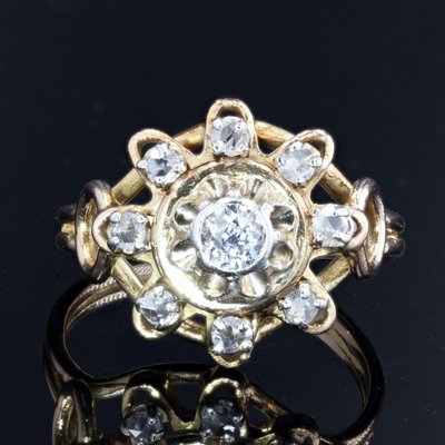 French Diamonds Retro Ring in 18 Karats Yellow Gold, 1960s-OLU-1179854