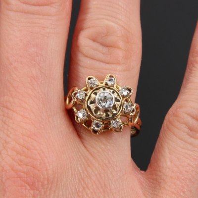 French Diamonds Retro Ring in 18 Karats Yellow Gold, 1960s-OLU-1179854