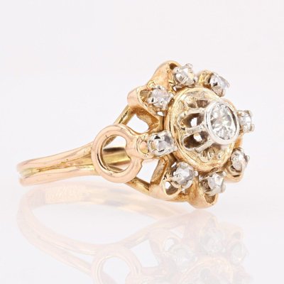 French Diamonds Retro Ring in 18 Karats Yellow Gold, 1960s-OLU-1179854